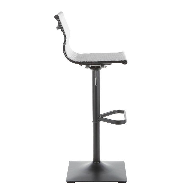 Mirage Contemporary Adjustable Swivel Barstool in Black and Silver Mesh