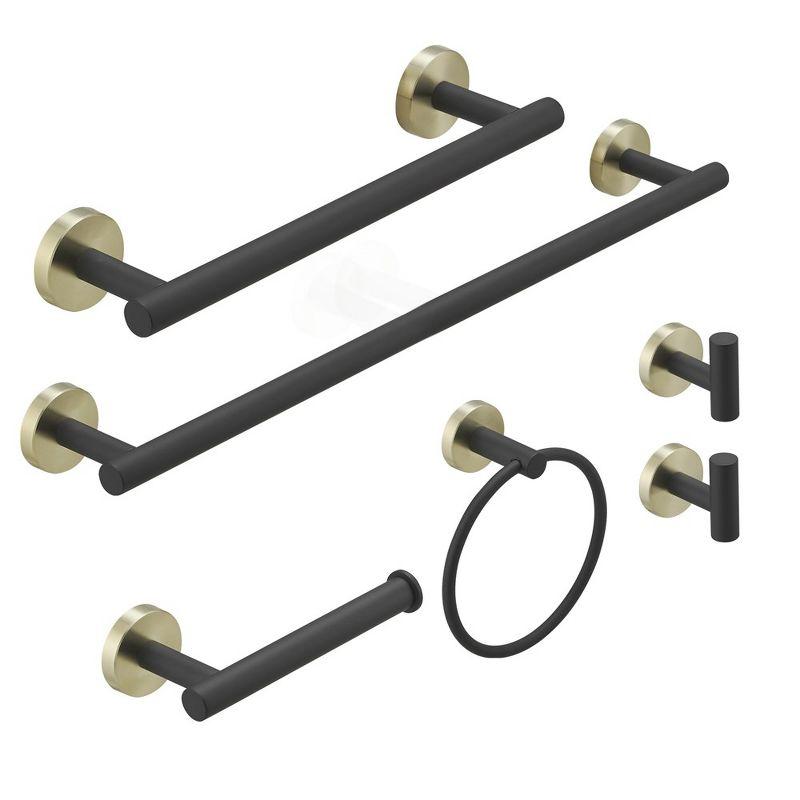 BWE 24-Inch Black and Gold Stainless Steel 6-Piece Bath Hardware Set