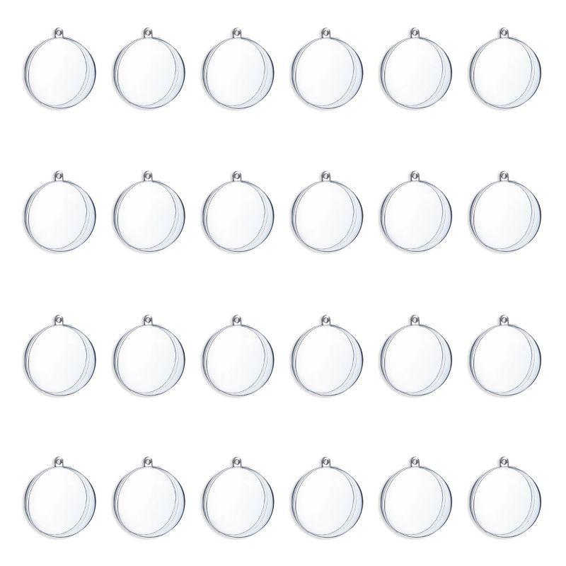 Okuna Outpost 24 Pack Clear Plastic Ornaments for DIY Arts and Crafts, Fillable Decorations, 3.15 in