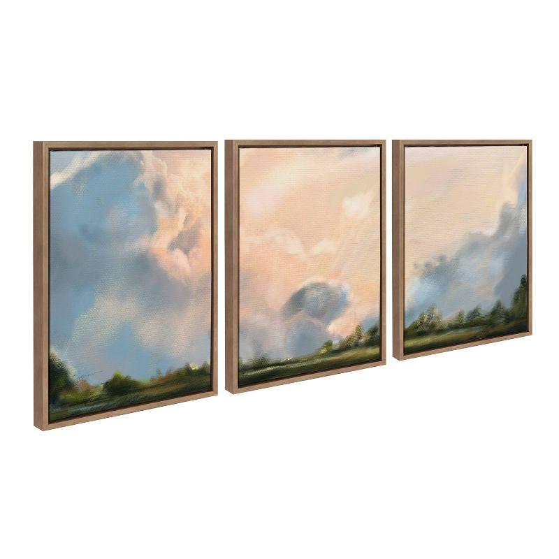 Kate & Laurel All Things Decor (Set of 3) Sylvie Clouds Triptych Framed Canvas Wall Art Set by Mary Sparrow Gold: Modern Vertical Digital Art