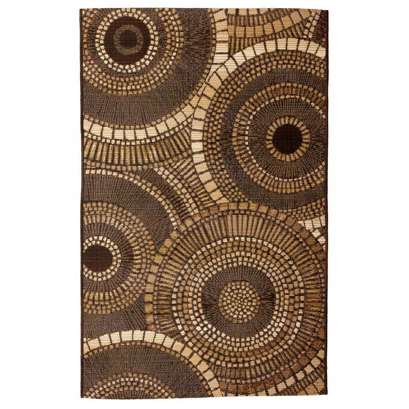 Brown Geometric Circles Flat Woven Indoor/Outdoor Rug