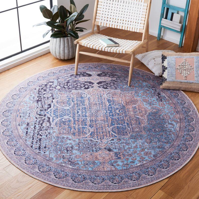 Serapi Light Blue Round Machine Washable Area Rug