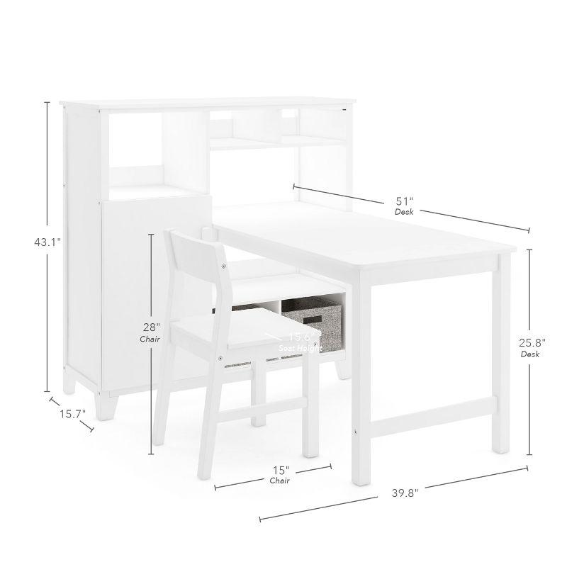 Creamy White Wooden Kids' Desk and Chair Set with Storage