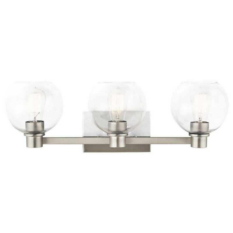 Harmony 24.5" Brushed Nickel 3-Light Vanity with Clear Glass Shades