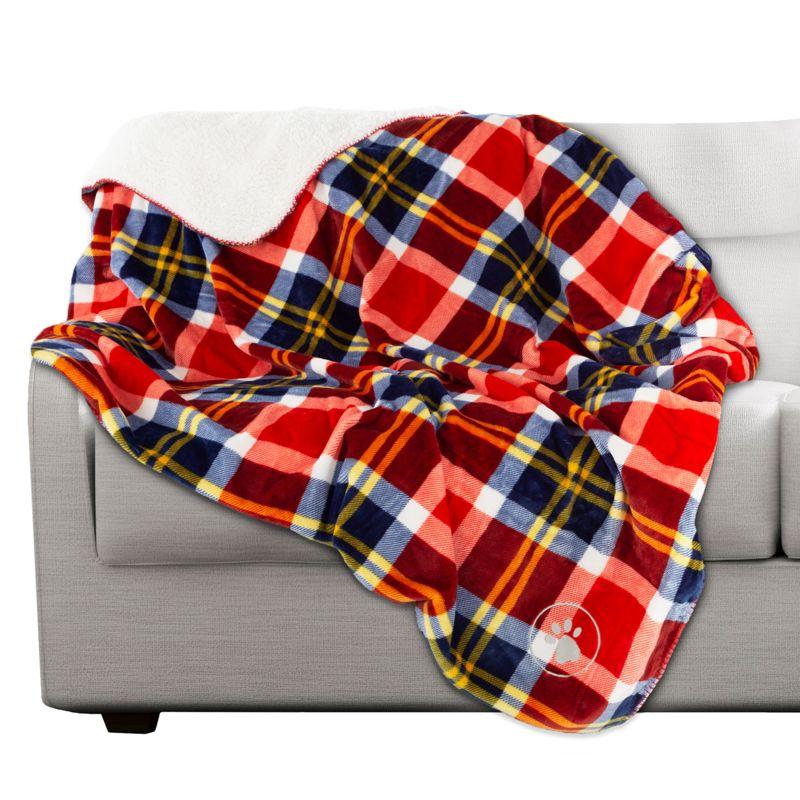 ULIMUS Waterproof Pet Blanket - 50X60 Reversible Plaid Throw Protects Couch, Car, Bed From Spills, Stains, Or Fur - Dog And Cat Blankets (Red)
