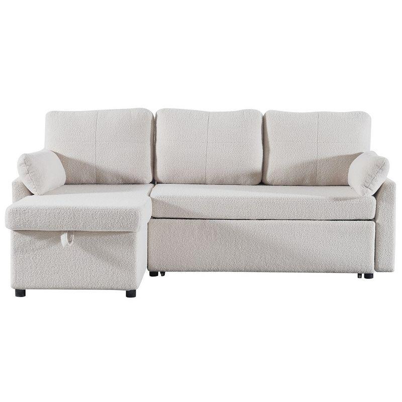 84.2" Sleeper Sofa Bed,Pull Out Sofa Bed with Storage Chaise L Shape Sectional Sofa Bed in Beige