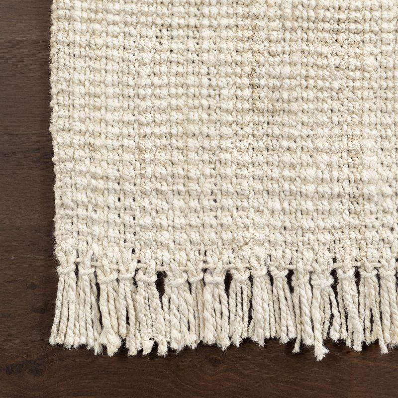 Nuloom 6 Round Daniela Jute Tassel Hand Woven Indoor Area Rug, Off White, Solid Chunky Farmhouse Design, Natural Fiber BedroomLiving Room