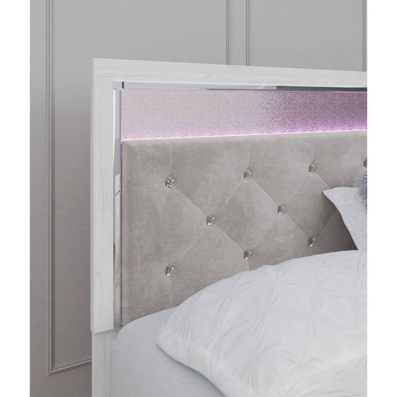 King White Upholstered Tufted Wood Panel Headboard with LED Lighting