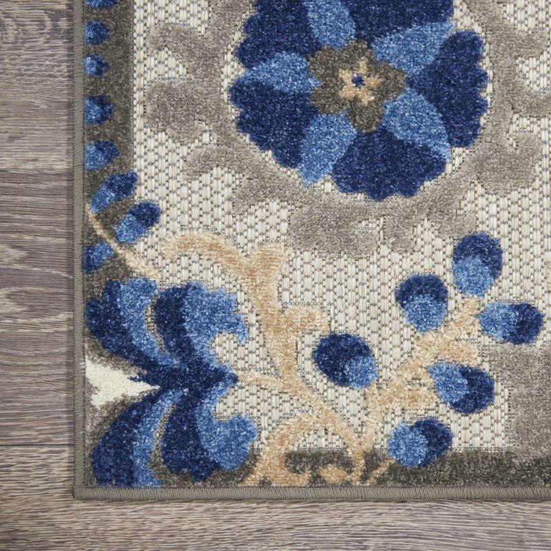 Nourison Aloha Floral Textured Flatweave High-Low Indoor Outdoor Area Rug Natural/Blue 6' x 9'
