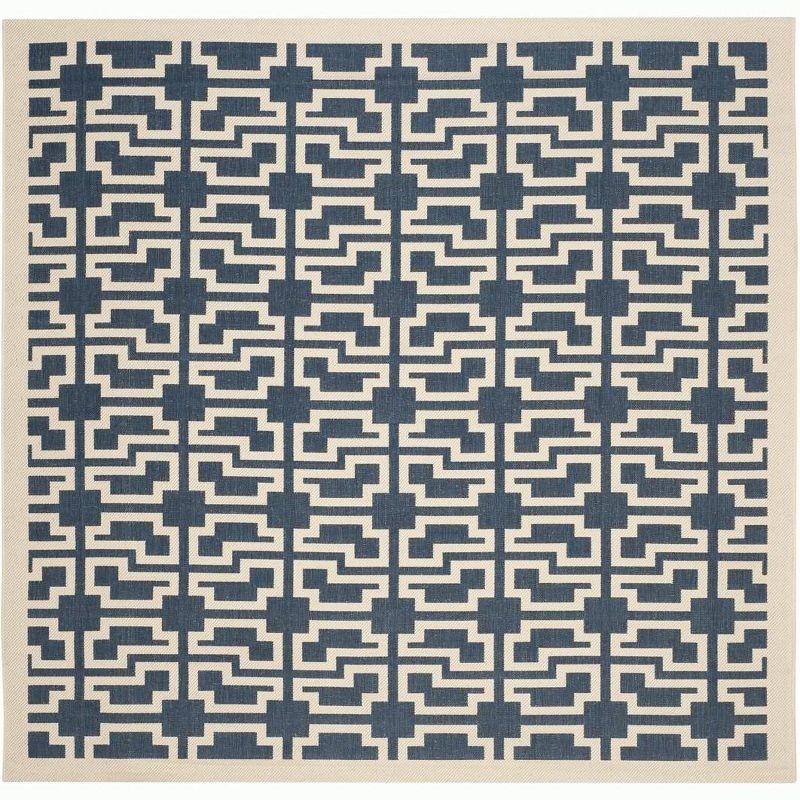 Navy and Beige Square Synthetic Indoor/Outdoor Rug