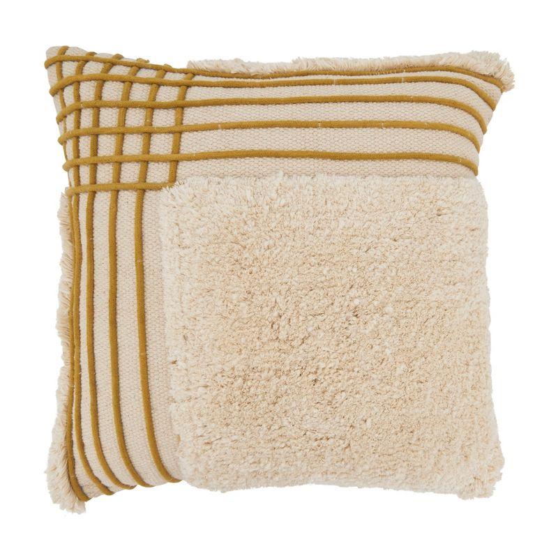 Saro Lifestyle Crosshatch Pattern Tufted Throw Pillow Cover, Beige, 20"x20"