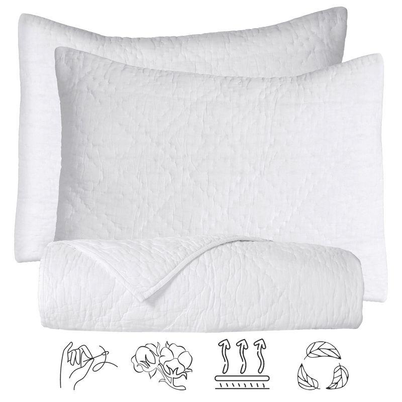 Luxury 100% Cotton Quilt Set, Hand-Quilted, Pre-Softened, Diamond Pattern by California Design Den - White, King