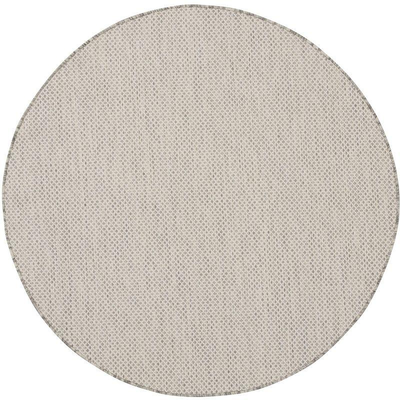 Nourison 5' x 5' Courtyard Modern Easy Care Flatweave Indoor Outdoor Round Rug Ivory/Silver