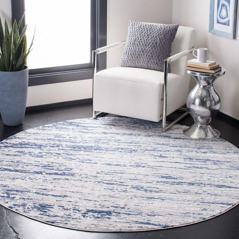 Amelia 6'7" Round Grey and Navy Abstract Area Rug