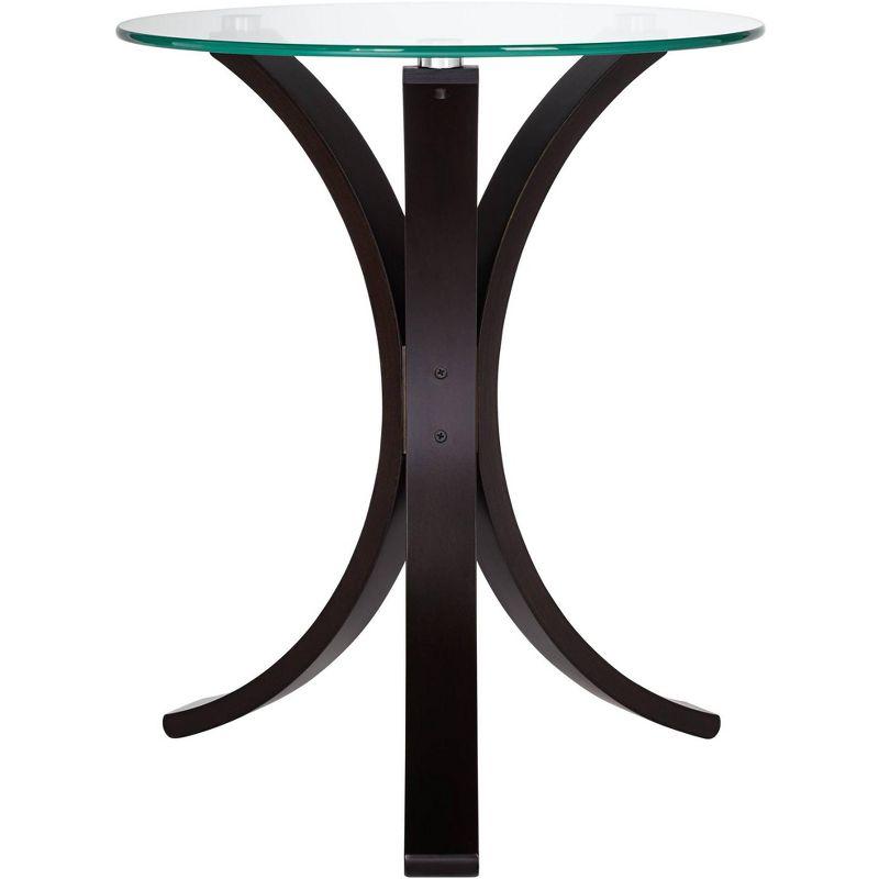 Studio 55D Niles Modern Wood Round Accent Table 17 3/4" Wide Dark Brown Clear Tempered Glass Tabletop for Living Room Bedroom Bedside Entryway Office