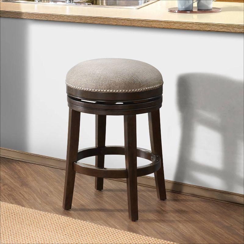 Elegant Dark Brown Rubberwood 360-Degree Swivel Counter Stool