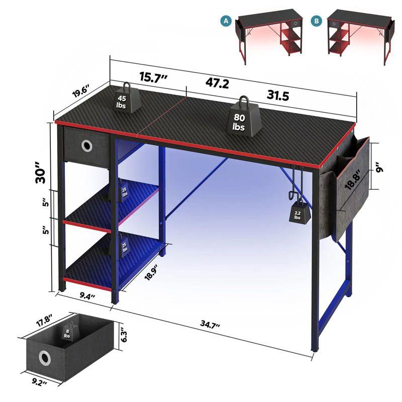 Bestier 47 Inch LED Computer Desk with Storage Drawer