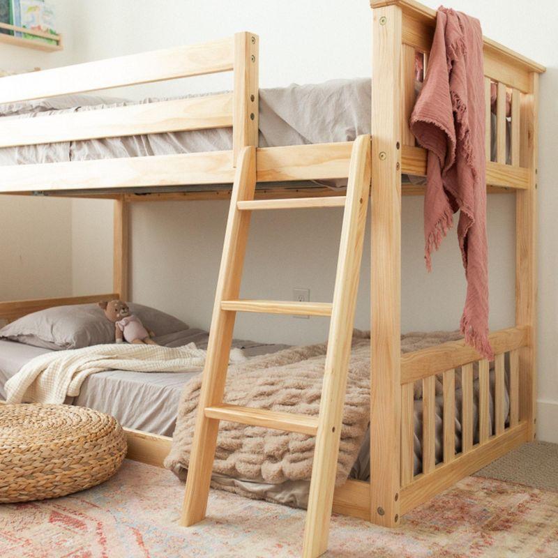 Max & Lily Twin over Twin Bunk Bed for Kids, Solid Wood Low Bunk Beds with Ladder, Natural