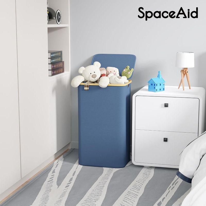 110 L Laundry Hamper with Lid,features Bamboo Handle,Blue