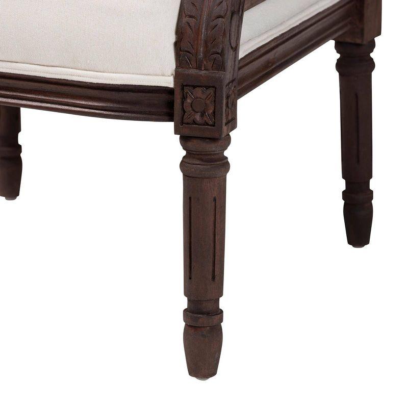 bali & pari Desmond Fabric and Wood Accent Chair Beige/Dark Brown: Traditional French Design, Foam Padded, Bayur Frame