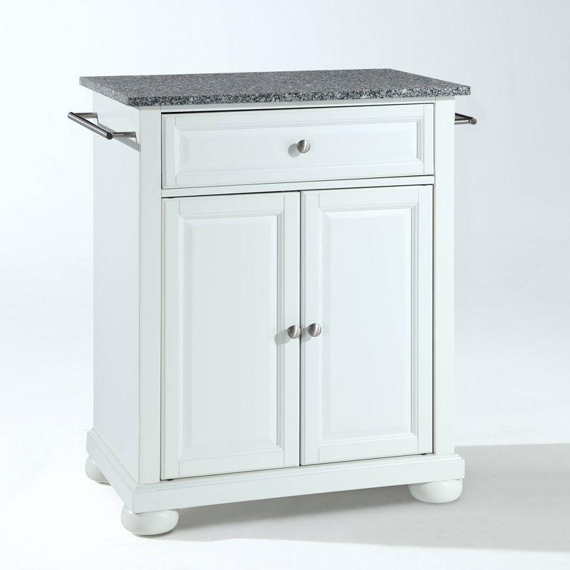 Elegant Alexandria White Kitchen Island with Gray Granite Top and Storage