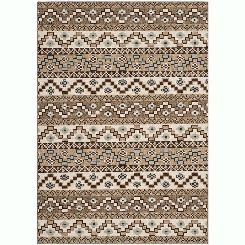 Creme and Brown Floral Synthetic Indoor/Outdoor Rug