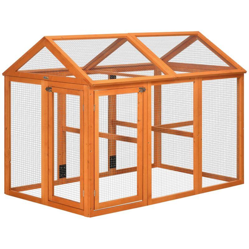 Chicken Run, Wooden Large Chicken Coop, Combinable Design With Perches & Doors For Outdoor, Backyard, Farm, 4.6' X 2.8', Nature Wood