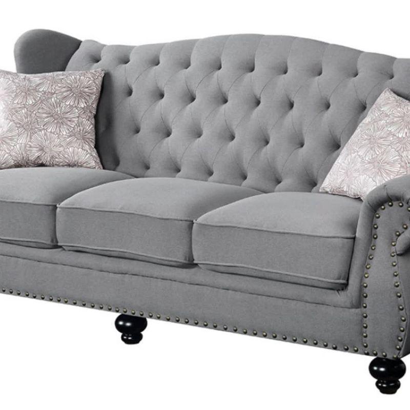 86" Hannes Sofa Gray Fabric - Acme Furniture: Classic Design, Winged Backs, Nailhead Trim