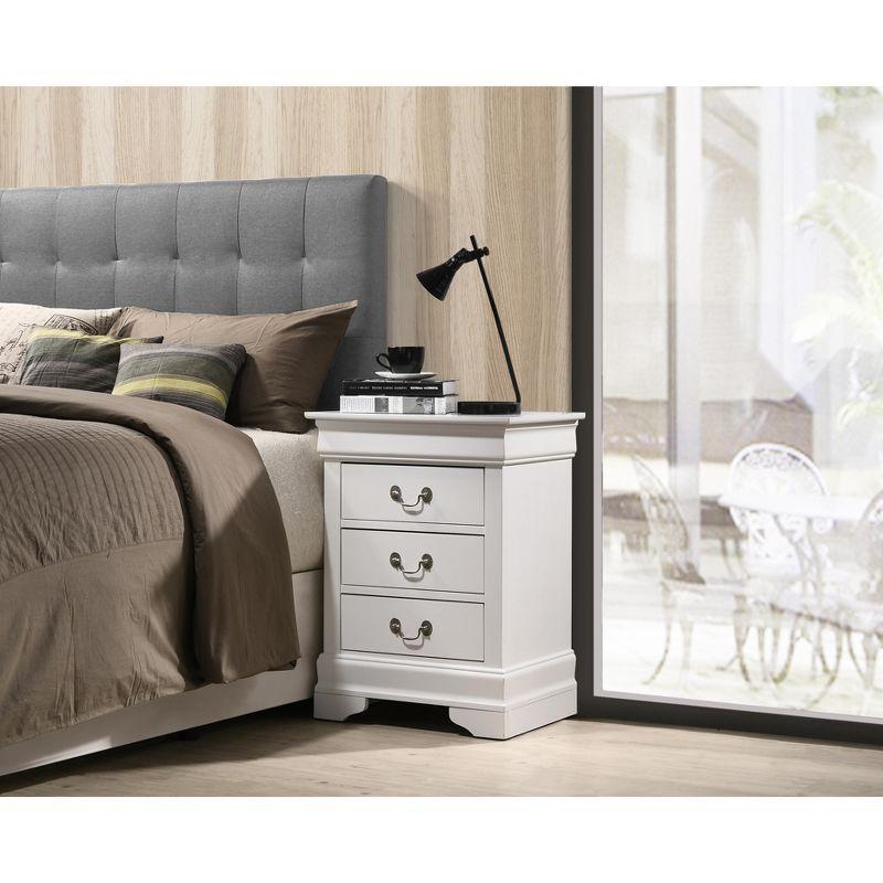 Elegant Louis Philippe White 3-Drawer Nightstand in Solid & Veneer Wood