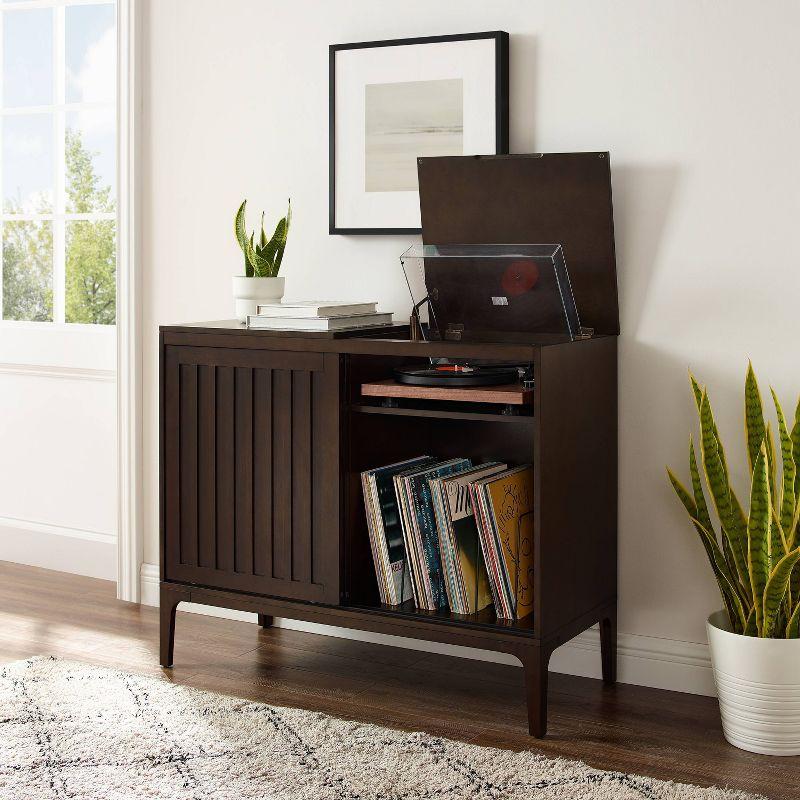 Asher Record Storage Media Console Dark Brown - Crosley: Sliding Doors, Adjustable Shelving, Vinyl Organizer