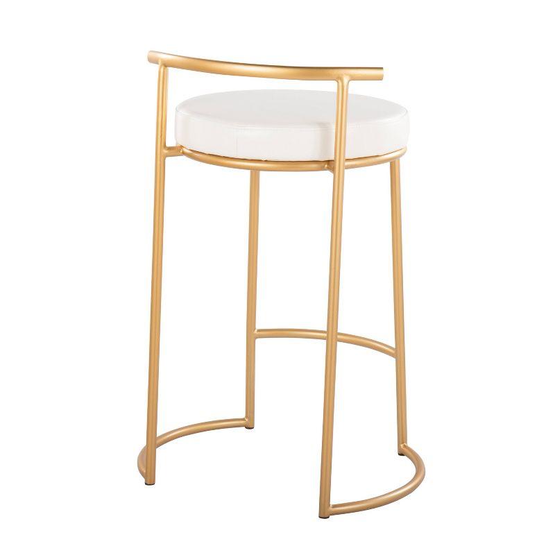 Set of 2 White Leather and Gold Metal Counter Stools