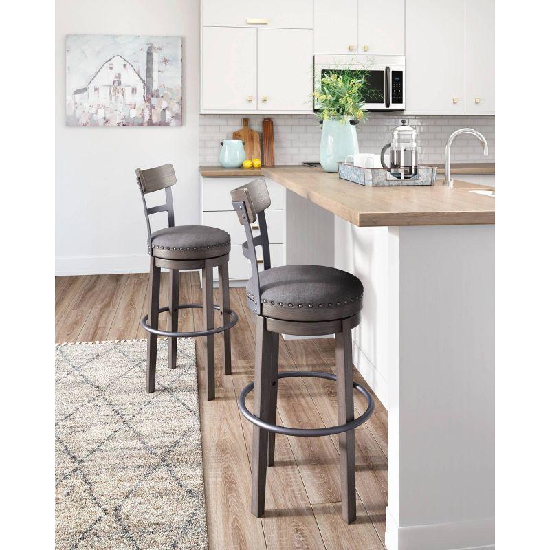 Caitbrook Barstool Gray - Signature Design by Ashley: Antiqued Finish, Swivel, Nailhead Trim