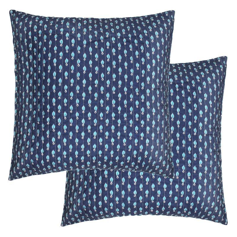 Navy Cotton Leaf Pattern Euro Sham Set of 2