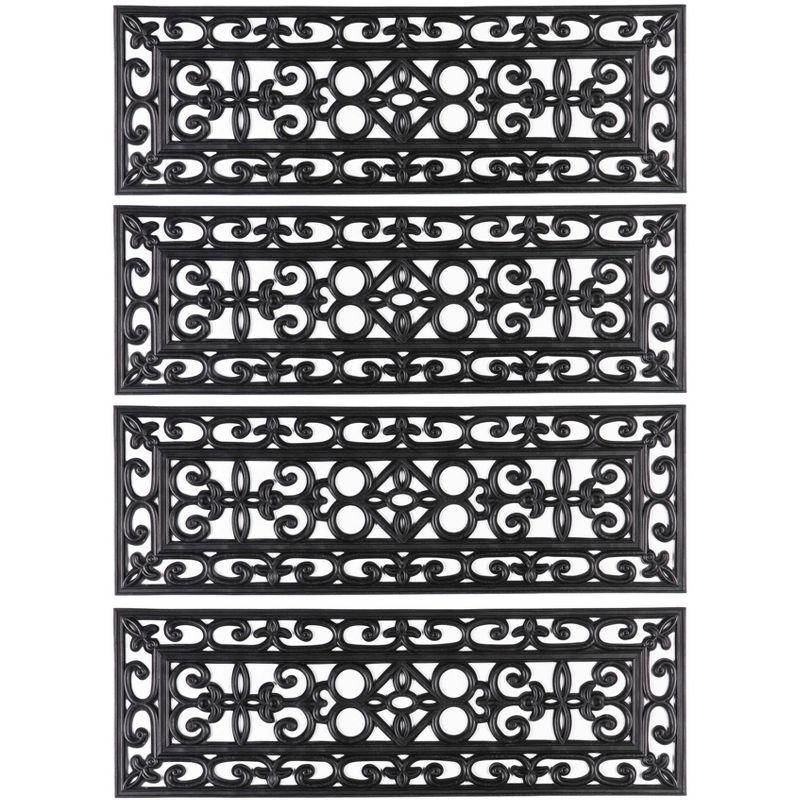 Black Scrollwork Rubber Anti-Slip Stair Tread Mats, Set of 4