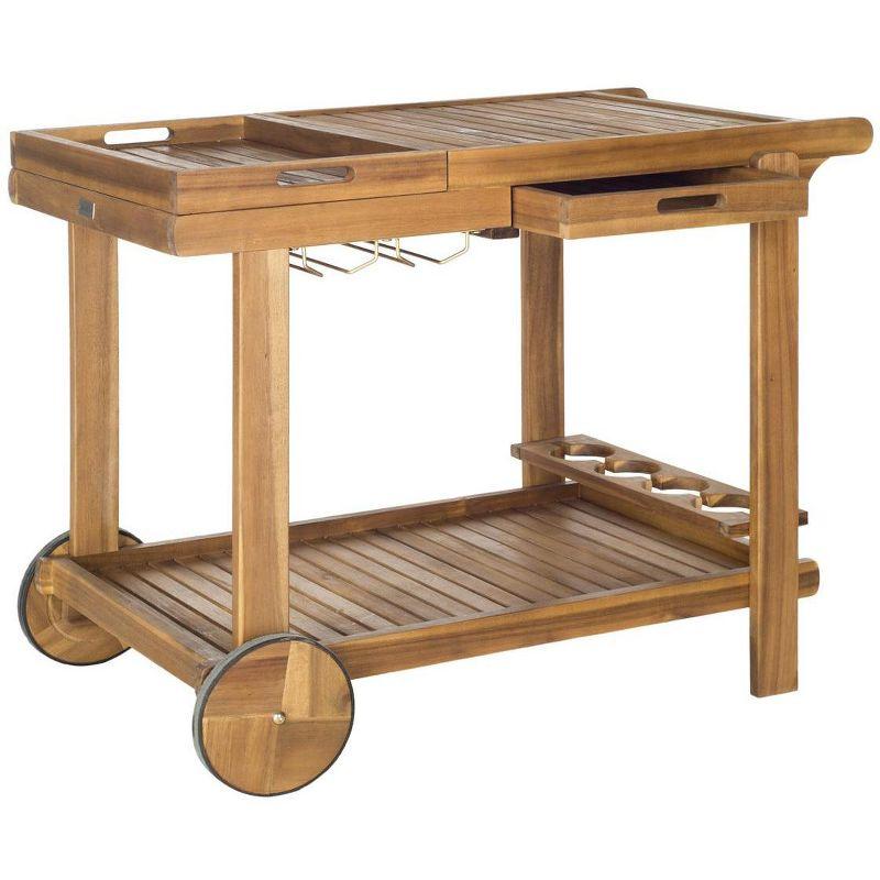 Transitional Acacia Wood Serving Cart with Wine Rack and Storage