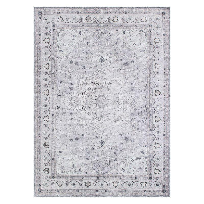 World Rug Gallery Transitional Medallion Machine Washable 5'x7' Gray Area Rug:  Stain-Resistant,  Flat Pile,  Indoor Use