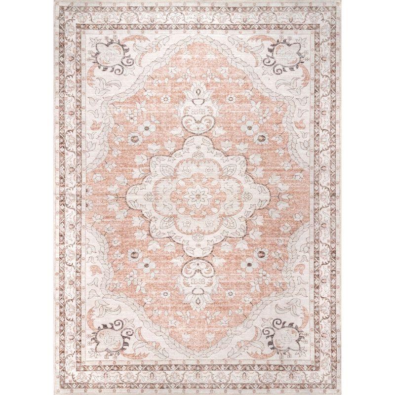 Nuloom Tracie Pet Friendly Machine Washable Floral Medallion Area Rug, 8' x 10', Peach