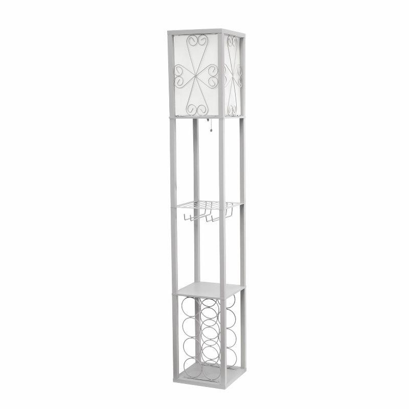 Etagere Organizer Storage Shelf Floor Lamp with Linen Shade Gray - Simple Designs