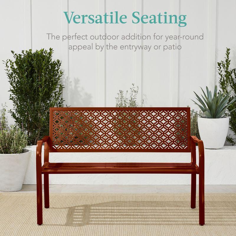 Red Barrel Studio® 2-Person Outdoor Metal Bench with Geometric Backrest, 790lb Capacity, for Garden, Patio, and Entryway