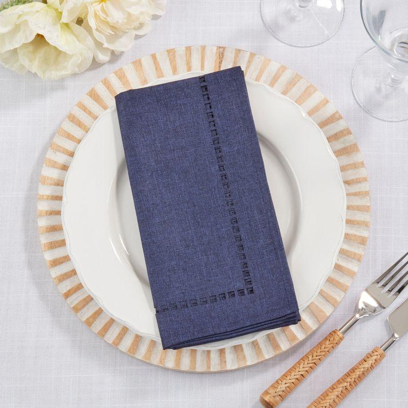 Navy Blue 20" Laser-Cut Hemstitch Polyester Napkin Set