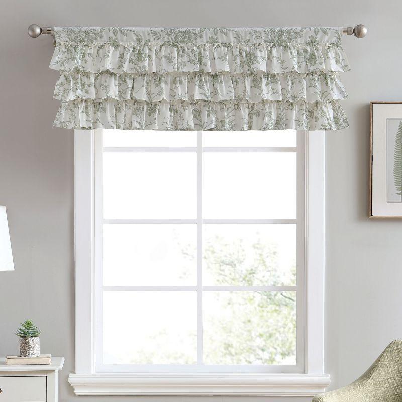 Pastel Green Floral Ruffled Cotton Rod Pocket Valance