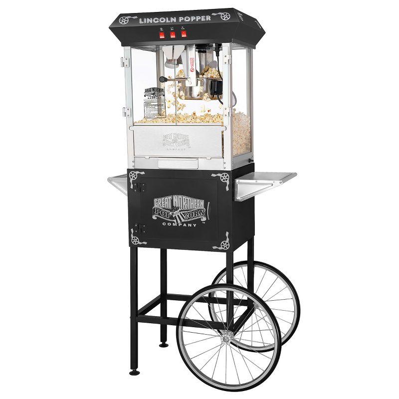 Lincoln 8 oz Black Steel Popcorn Machine with Cart