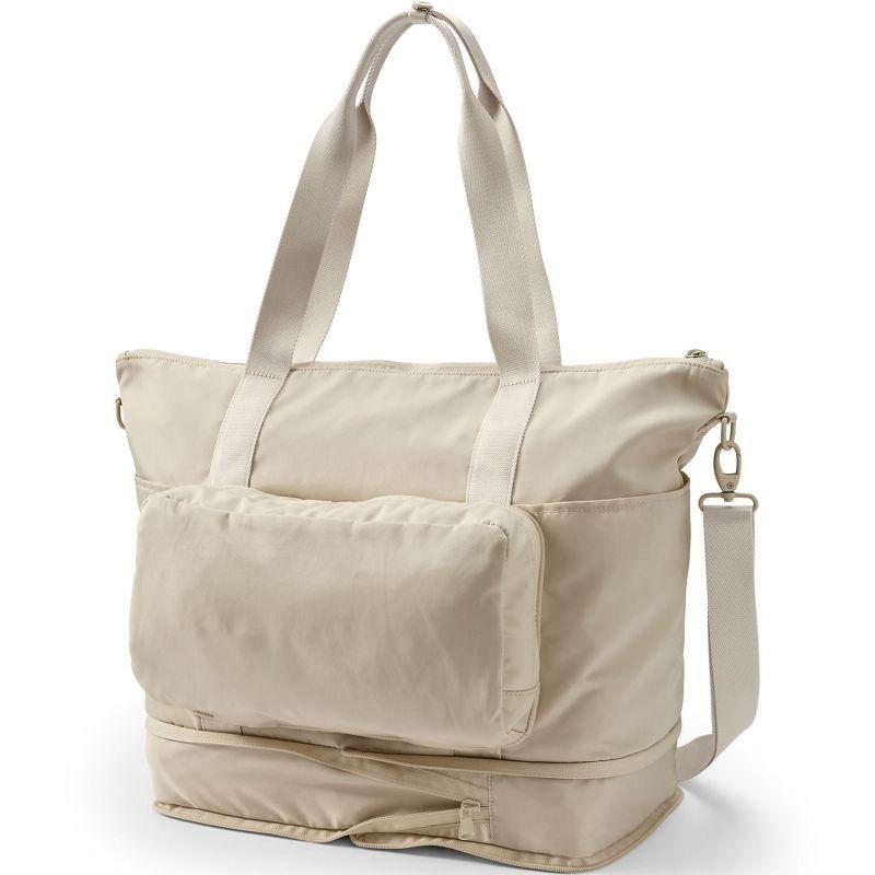 Tan Nylon Convertible Crossbody Tote Bag with Zip Closure