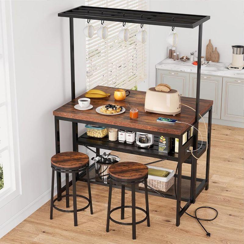 Kitchen Island with Storage, Bakers Rack with Power Outlet, Island Table for Kitchen,3 Tier Microwave Stand Oven Shelf,Large Coffee Bar Table