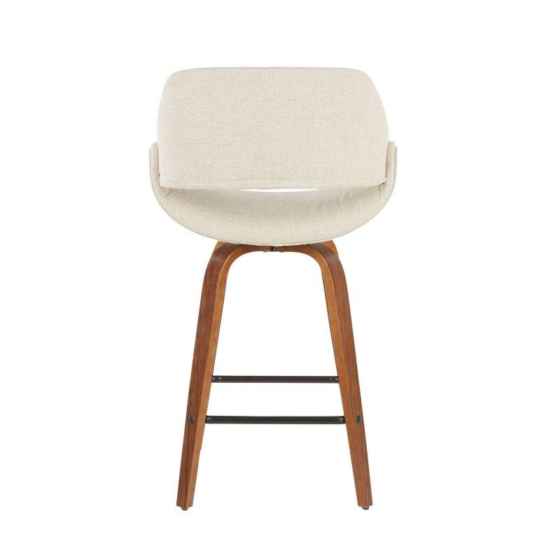 Set of 2 Fabrico Mid-Century Modern Counter Height Barstools Cream - LumiSource: Walnut Swivel Legs, Polyester Upholstery