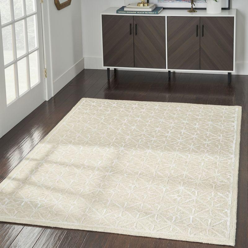 Ivory Geometric Tufted Wool 5' x 7' Handmade Rug