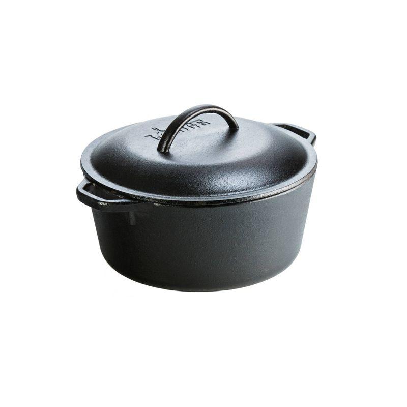 Lodge 5qt Cast Iron Dutch Oven: Preseasoned, Tarnish & Rust-Resistant, Black, 2-Piece Set, Hand Wash Only