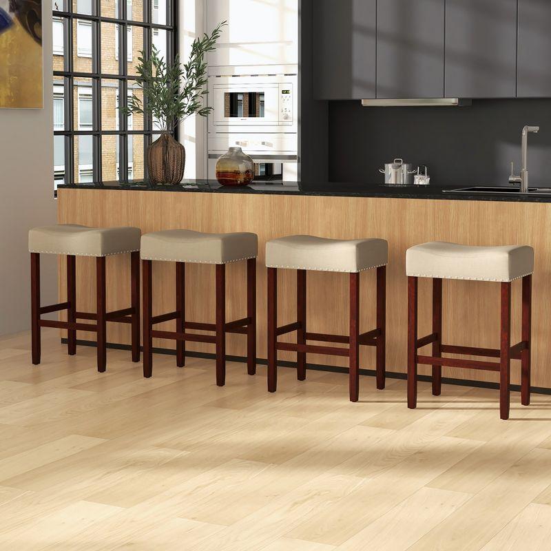 Costway Set of 2 Bar Stools Counter Height Saddle Kitchen Chairs with Wooden Legs Beige