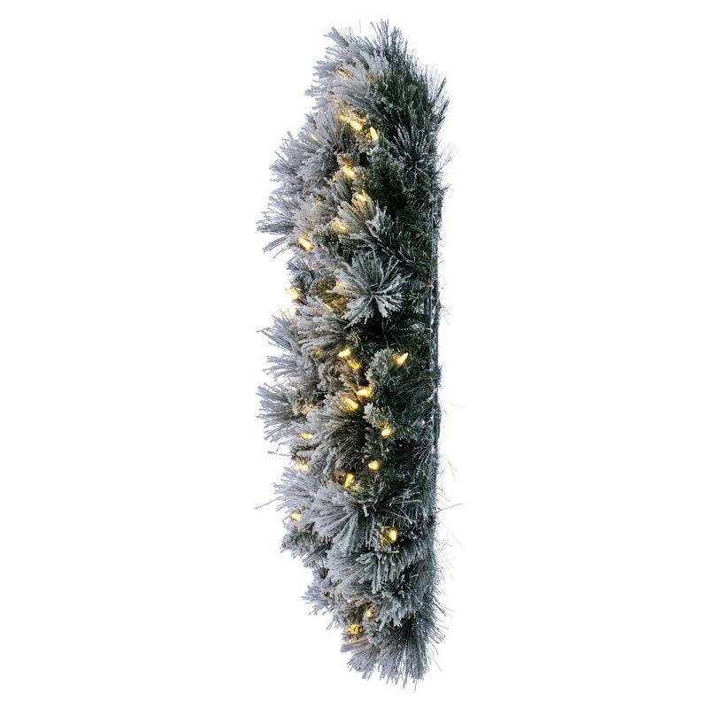 Flocked Pine Pre-Lit Outdoor Wreath with Warm White LED Lights, 28 in