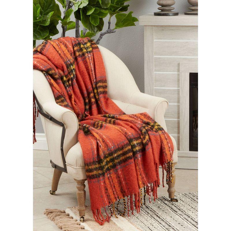 50"x60" Traditional Plaid Throw Blanket Orange - Saro Lifestyle: Acrylic, Knitted, Lightweight Fabric, All Ages
